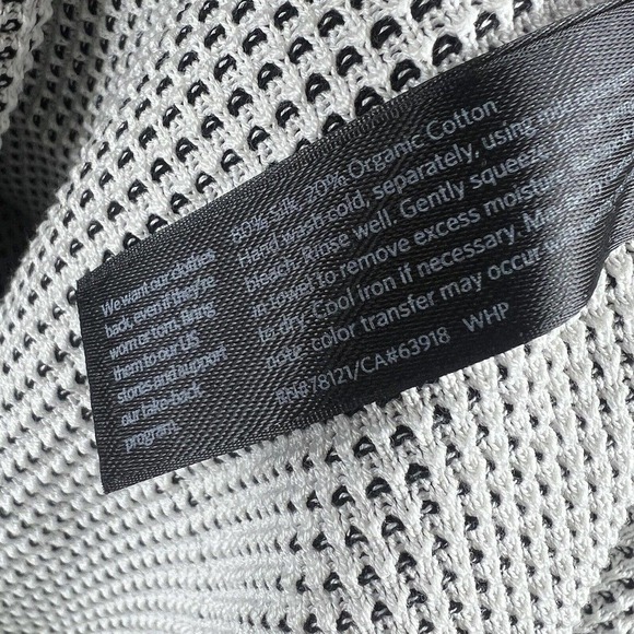 Eileen Fisher Textured Black White Open Cardigan L Silk Organic Cotton - Picture 9 of 9